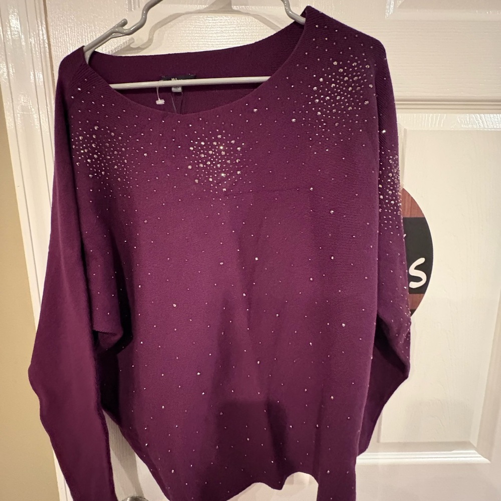 Milano Deep Purple Sweater with Rhinestone Embellishments
